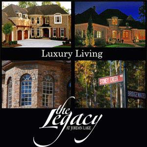 The Legacy at Jordan Lake - Chapel Hill, North Carolina - Located in Chapel Hill, North Carolina, The Legacy at Jordan Lake is one of the most desirable luxury living enclaves in the southeast offering spectacular views and cascading waterfalls. The private gated community will include a host of amenities including a spa and fitness center with an indoor pool, a clubhouse, resort-style pool, tennis courts, short iron practice golf, and hiking trails. Homesites priced from $130,000 to $250,000; Homes from $600,000 to $2 million+.