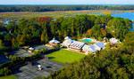 Aerial view of Walker Landing, the hub of Spring Island activity, which includes the Sports Complex, River House and Nature Center.